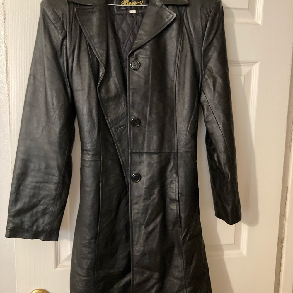 Black knee length leather worn twice
